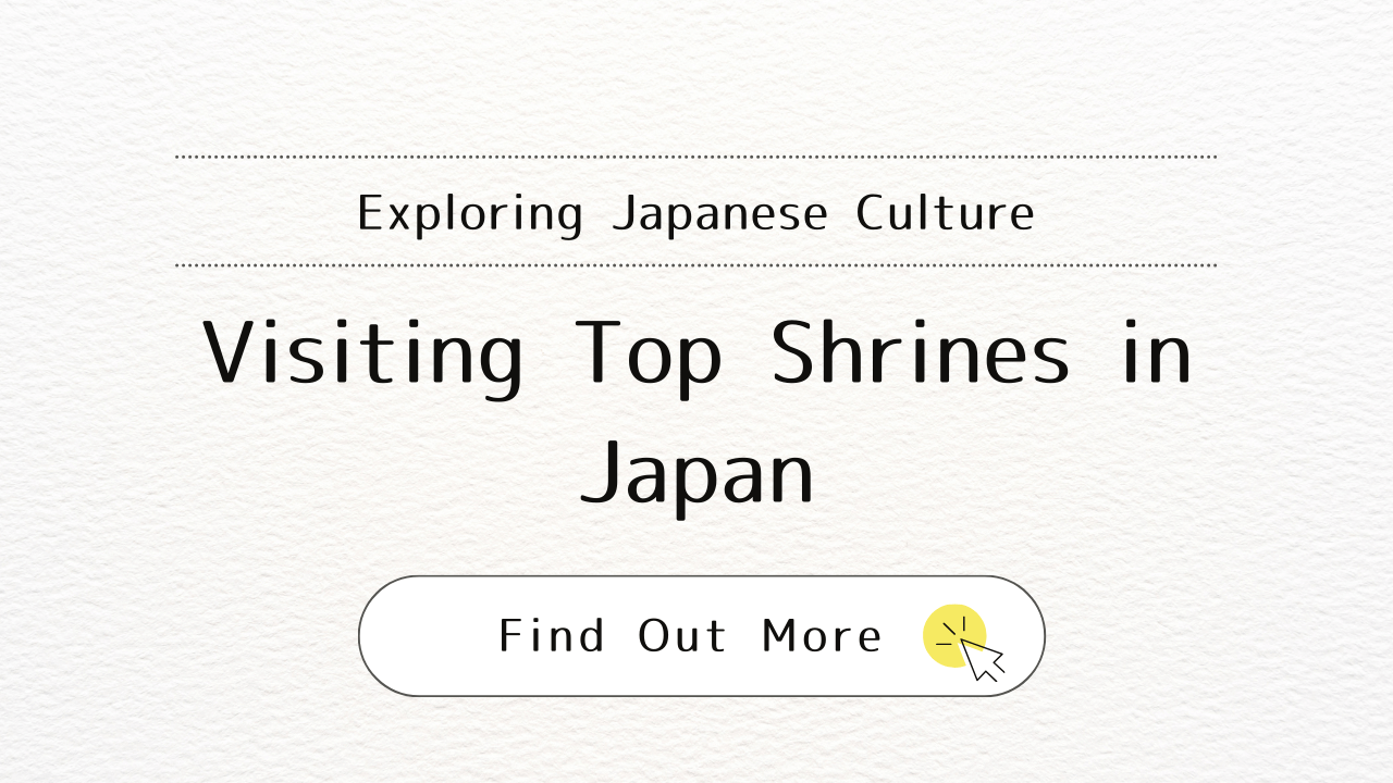 The featured image for content, with the text "Exploring Japanese Culture, Visiting Top Shrines in Japan," above a "Find Out More" button with a click icon.