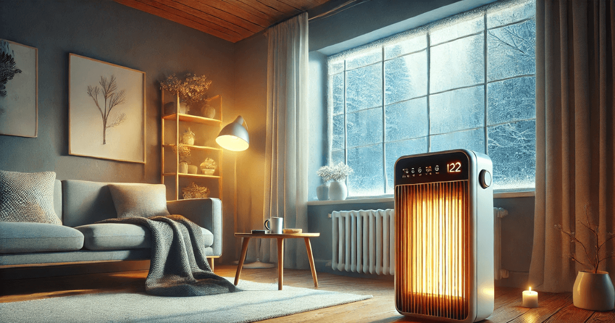 This image shows a cozy indoor scene where a heater has been intentionally turned on to keep the room warm, illustrating the use of -tearu in the sentence "寒いので、ヒーターがつけてあります" (samui node, hiitaa ga tsukete arimasu). The heater remains on as a purposeful action to maintain warmth, demonstrating how -tearu expresses a state resulting from an intentional action.
